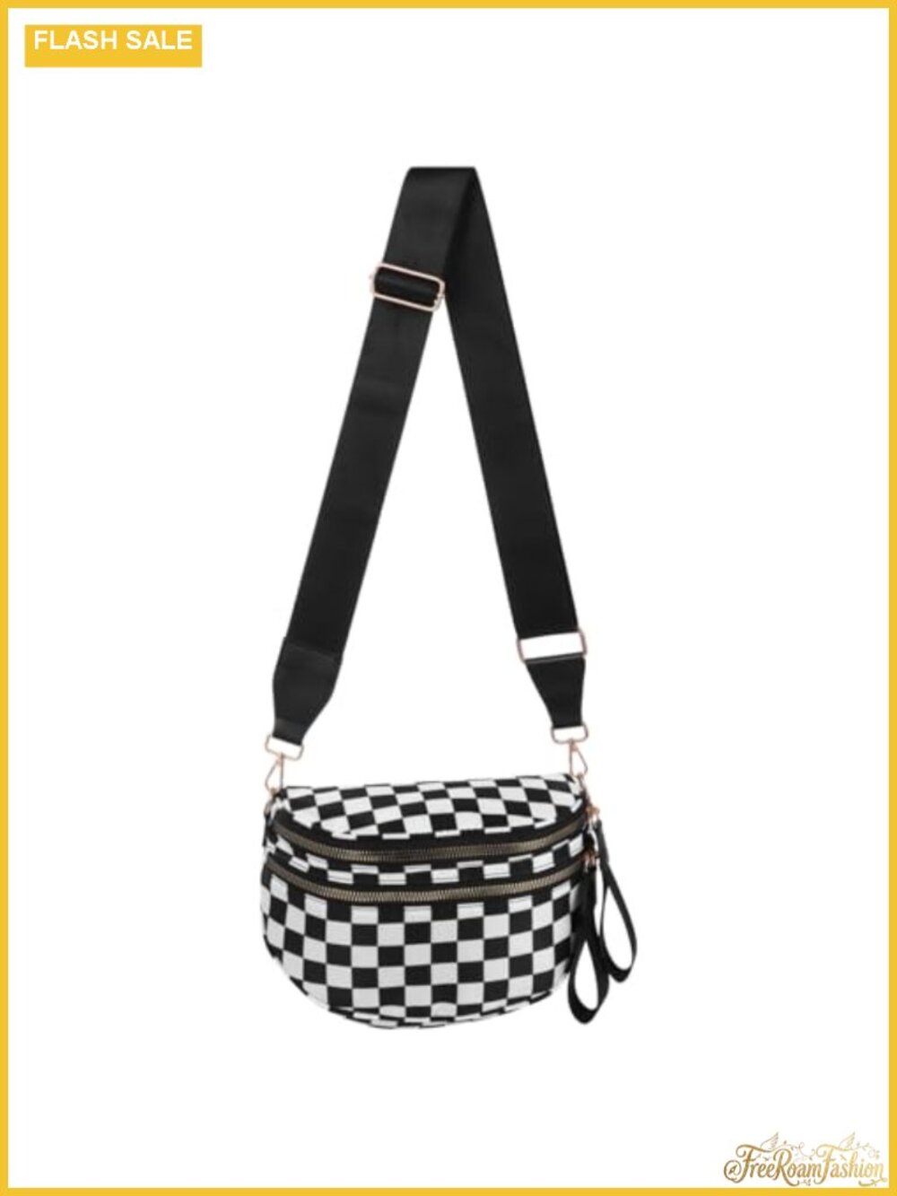 Nylon Crossbody Bag Checkered Travel Bum Bag Multi Zip Pockets Sling Purse